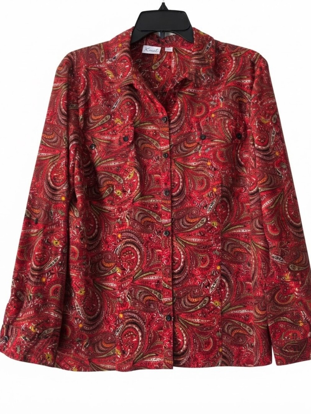 Kim Rogers Red Paisley Button-Down Blouse Size L